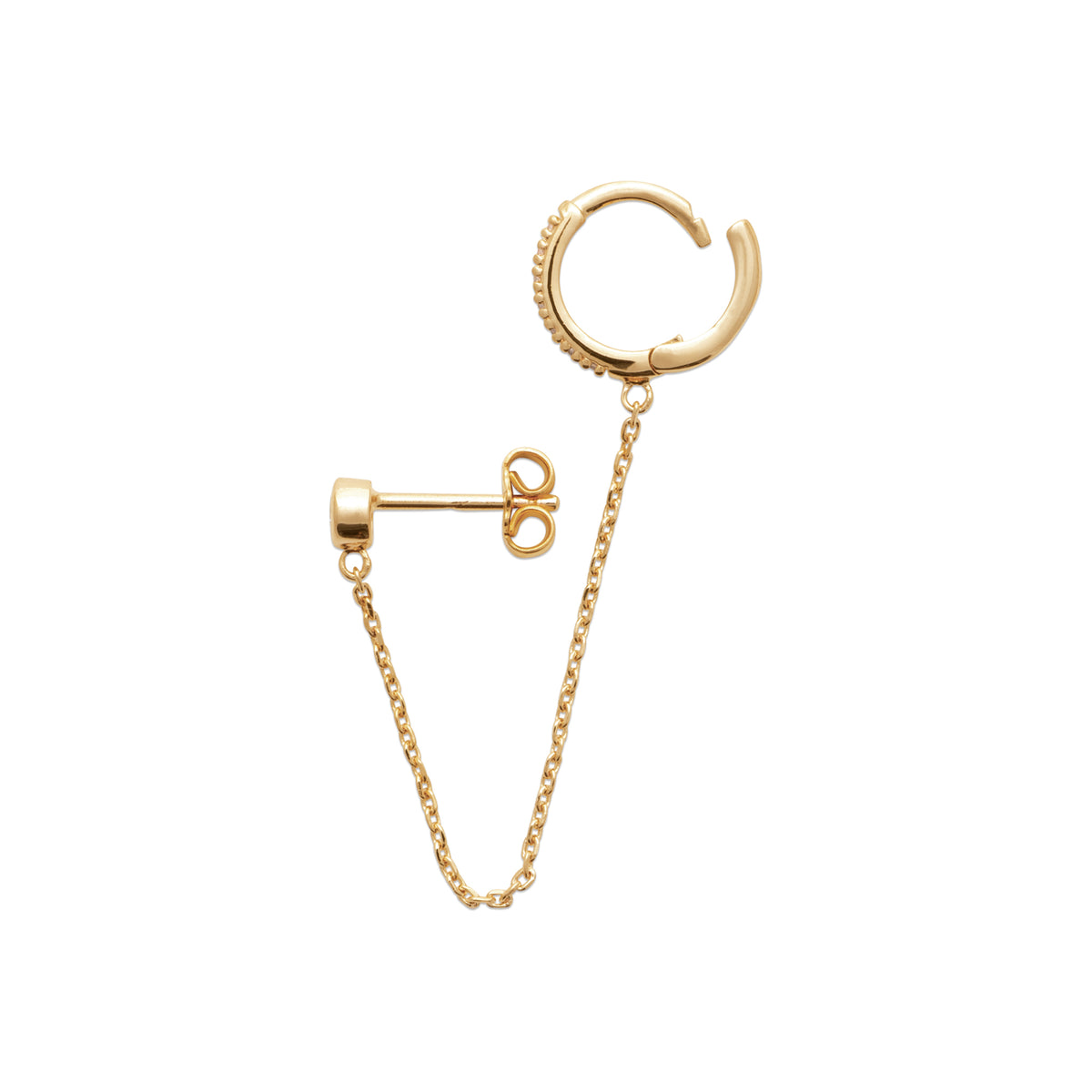 Boucles d’oreilles chaînette Key West en plaqué or 3 microns puce et créole avec brillants, vue de côté