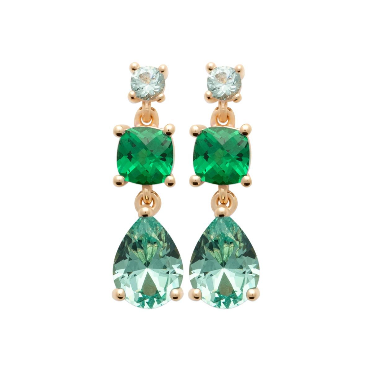 Boucles d'oreilles Djakarta pendantes plaquées or 3 microns oxydes de zirconium verts et brillants
