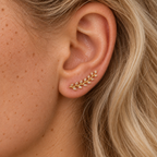  Boucles d'oreilles montantes Ischia plaquées or 3 microns oxydes de zirconium forme épi, portées