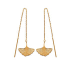 Boucles d’oreilles chaînettes Phuket en plaqué or 3 microns avec pendentif ginkgo