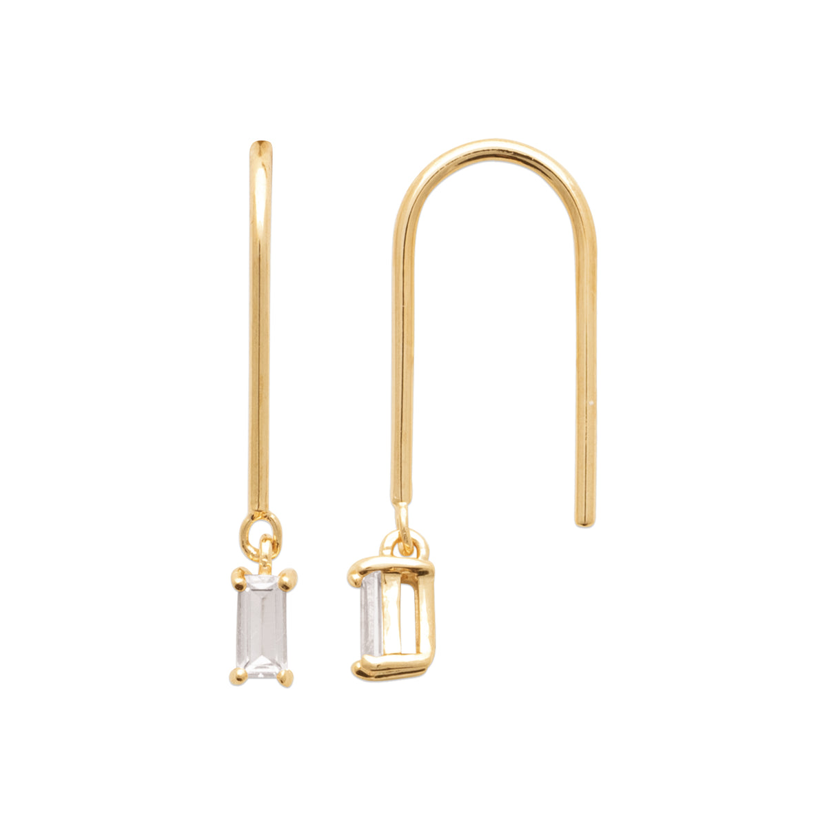 Boucles d’oreilles pendantes Singapour en plaqué or 3 microns avec oxyde de zirconium rectangulaire brillant 