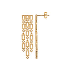 Boucles d’oreilles pendantes Tahiti en plaqué or 3 microns avec oxydes de zirconium, graphiques et ajourées, détails