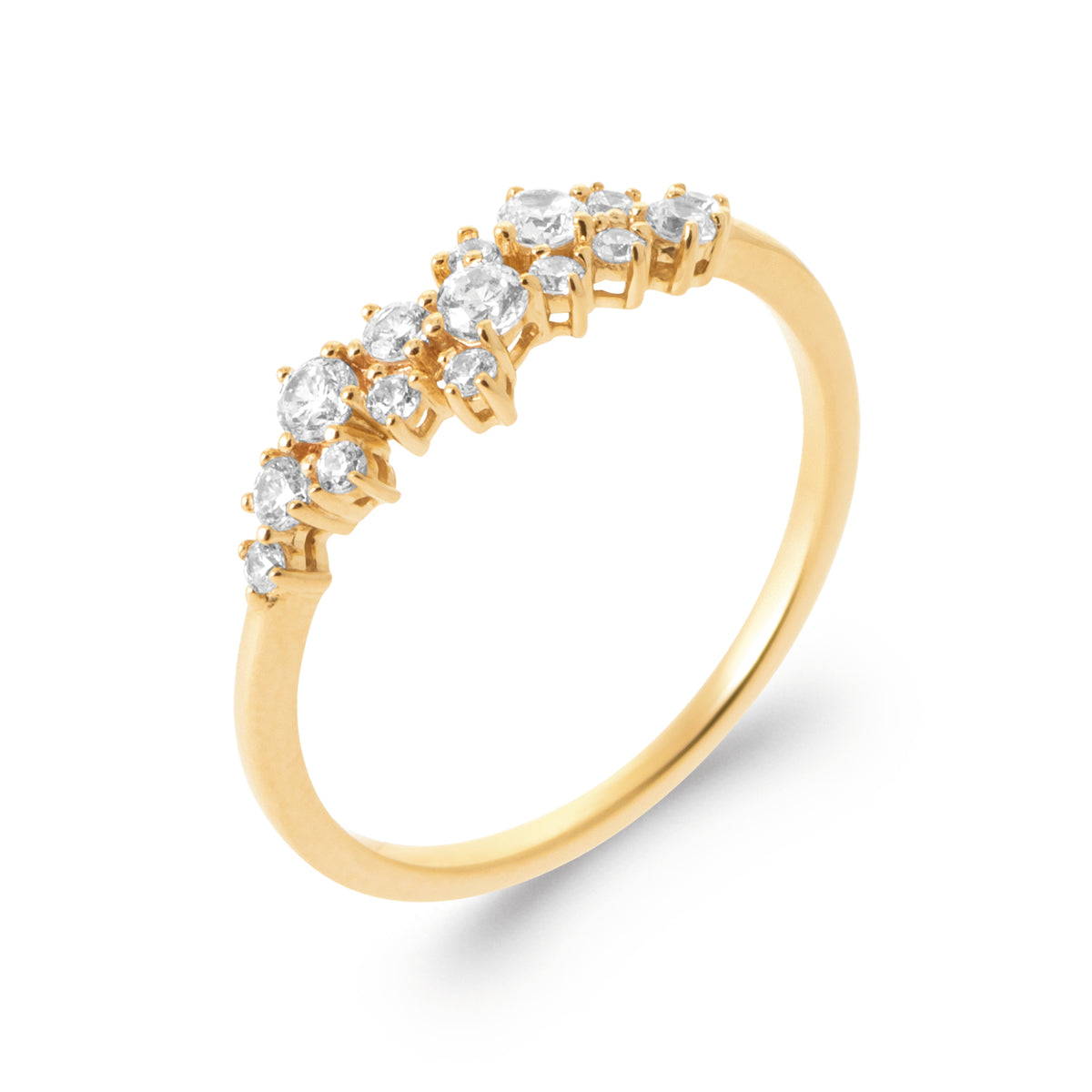 Bague Ibiza plaquée or 3 microns, oxydes de zirconium asymetriques, détail 