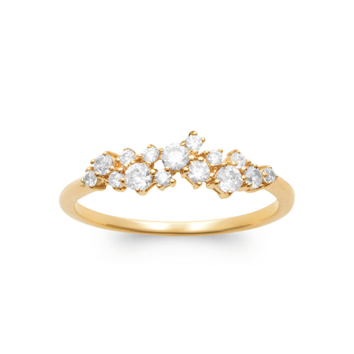 Bague Ibiza plaquée or 3 microns, oxydes de zirconium asymetriques