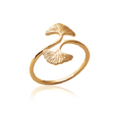 Bague Koh Samui ajustable plaqué or 3 microns feuilles de ginkgo