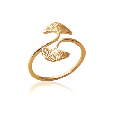 Bague Koh Samui ajustable plaqué or 3 microns feuilles de ginkgo