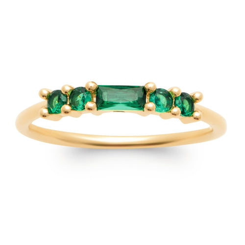 Bague Monte Cristo plaquée or 3 microns oxydes de zirconium verts, détail