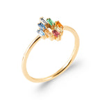 Bague Oléron plaqué or 3 microns avec 8 oxydes de zirconium multicolores, vue de côté