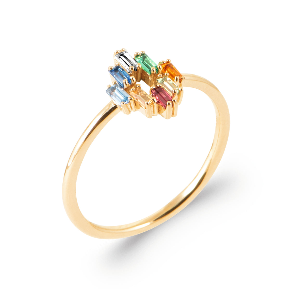 Bague Oléron plaqué or 3 microns avec 8 oxydes de zirconium multicolores, vue de côté