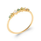 Bague Tuamotu plaquée or 3 microns, oxydes de zirconium verts et brillants, côté