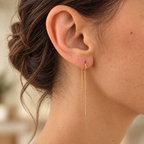 Boucles d'oreilles chainettes Eleuthera plaquées or 3 microns, portées