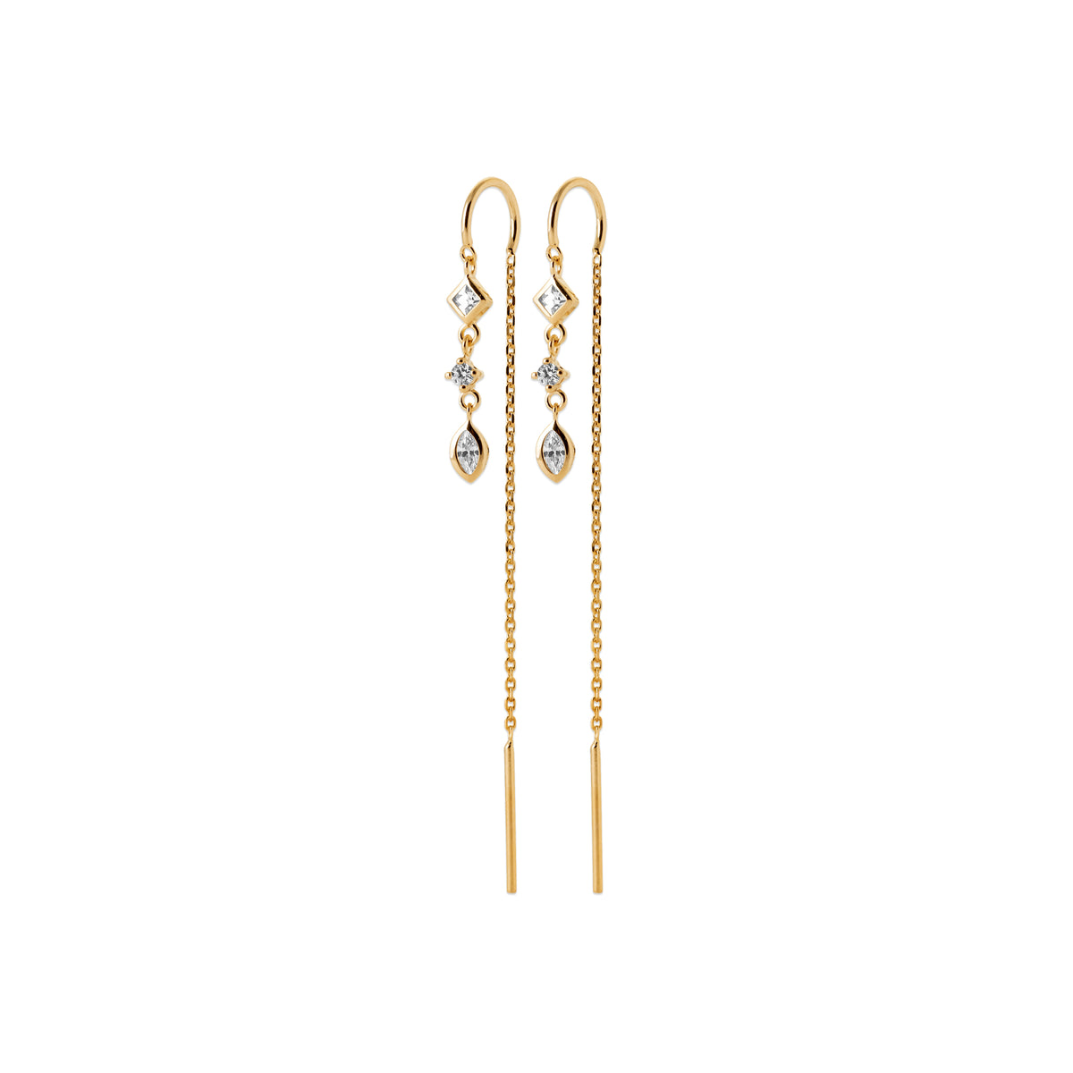 Boucles d'oreilles Futuna chaînettes plaquées or et oxydes de zirconium