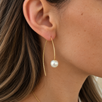 Boucles d'oreilles Panama plaquées or 3 microns perles imitation sur tige, portées
