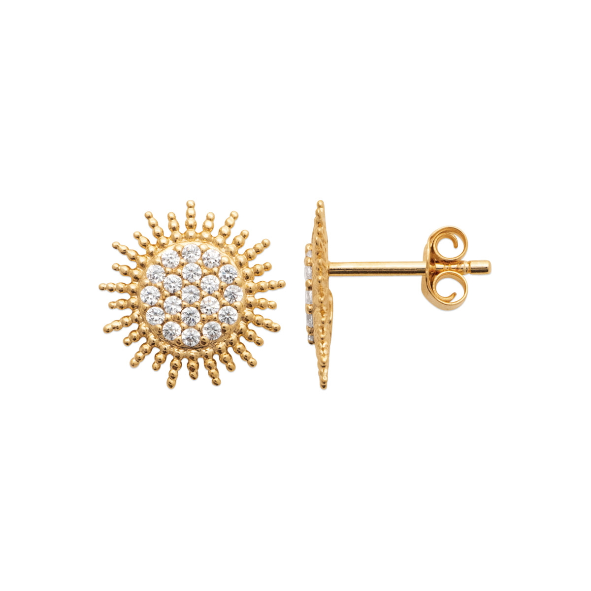 Boucles d'oreilles puces Malte plaquées or 3 microns et oxydes de zirconium, détail
