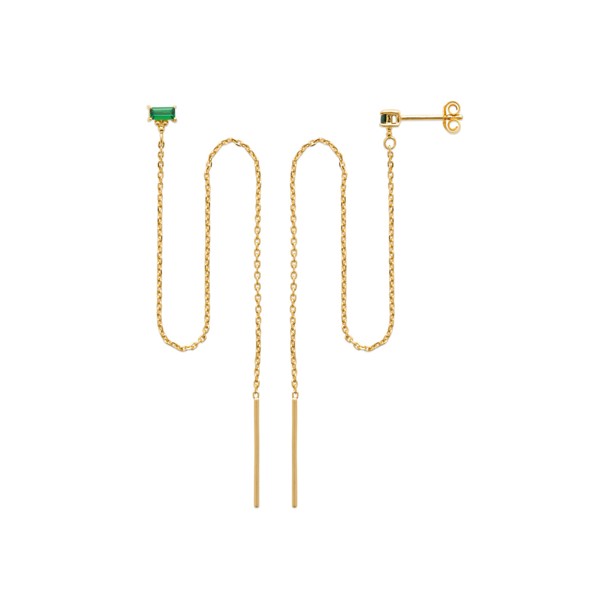 Boucles d’oreilles chaînettes Lampedusa en plaqué or 3 microns avec pierre verte