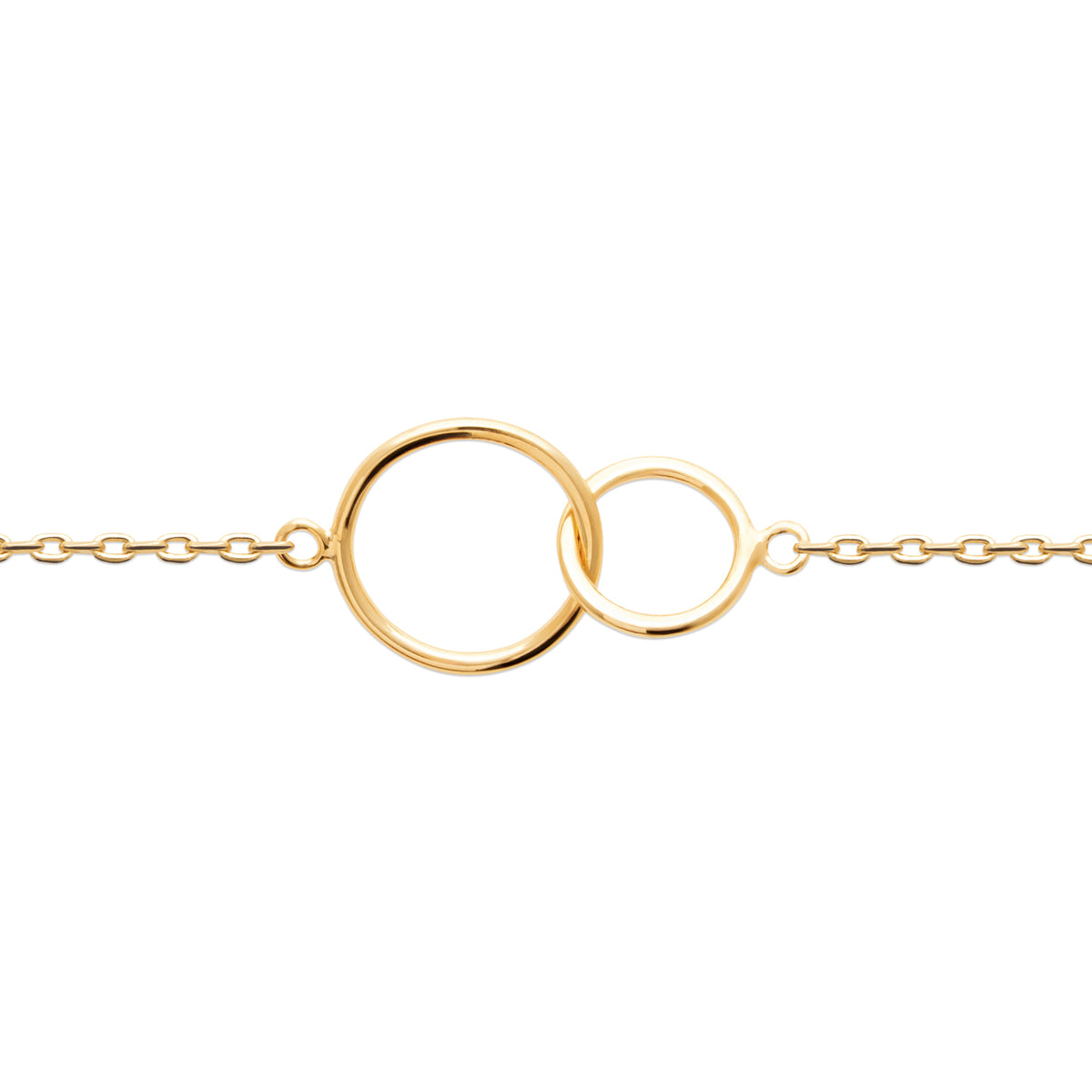 Bracelet chaînette Capri plaqué or 3 microns avec 2 anneaux entrelacés, détail