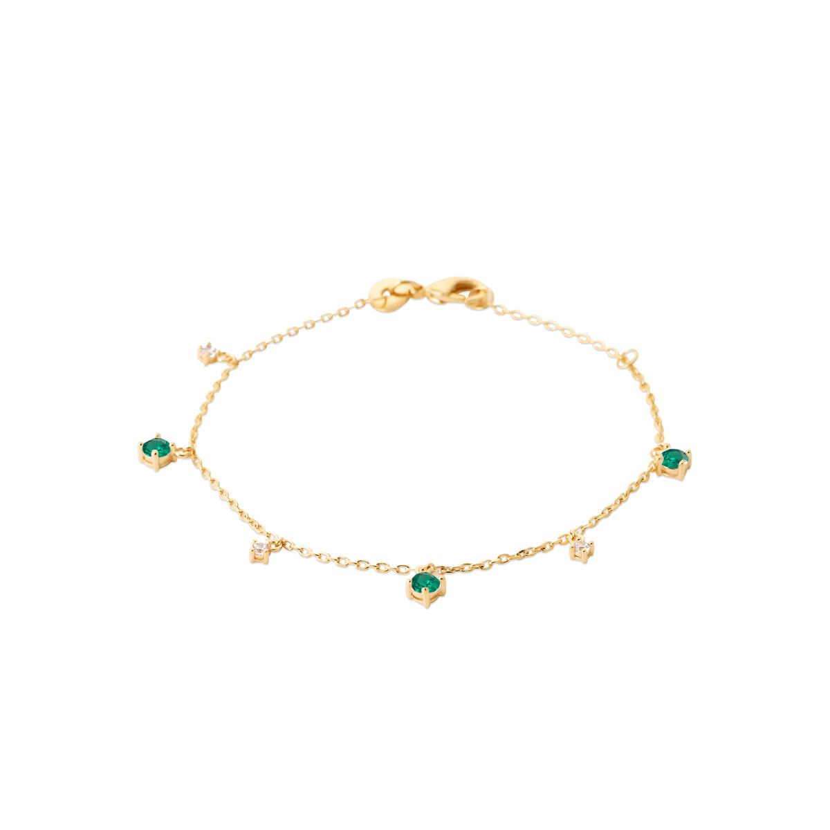 Bracelet chaînette Belle Île plaqué or 3 microns avec oxydes de zirconium verts et brillants