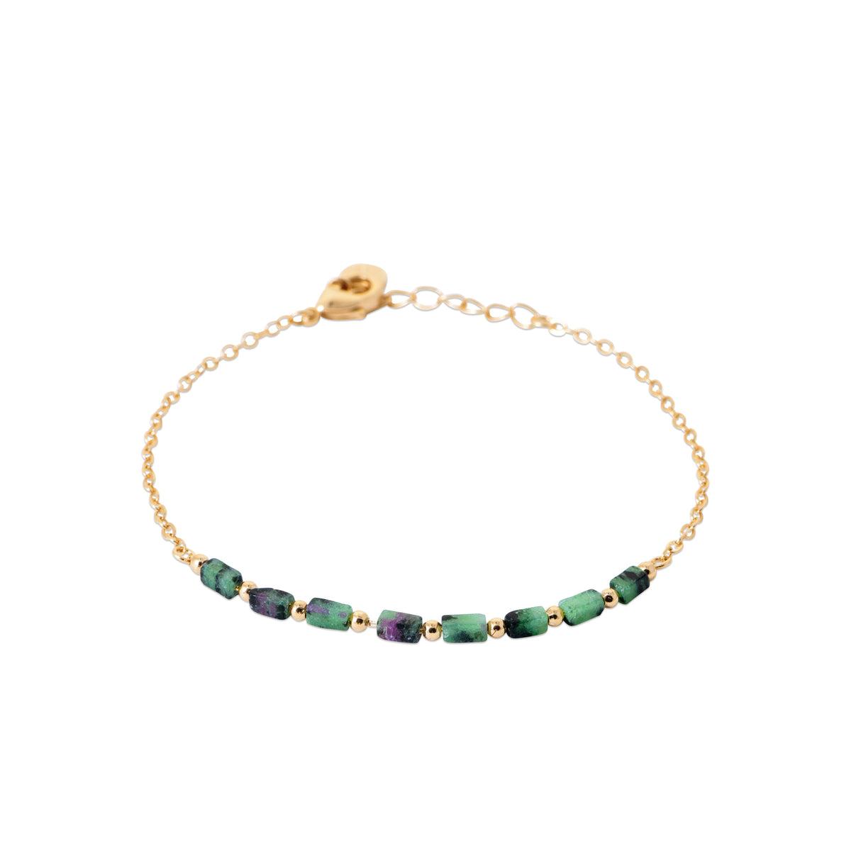 Bracelet chaînette Guadeloupe plaqué or 3 microns avec pierres fines rubis zoisites vertes