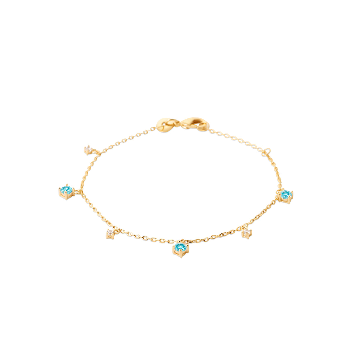 Bracelet Noirmoutier plaqué or 3 microns chaînette avec oxydes de zirconium bleus et brillants