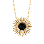 Collier Bora Bora plaqué or 3 microns soleil agate noire centrale et oxydes de zirconium