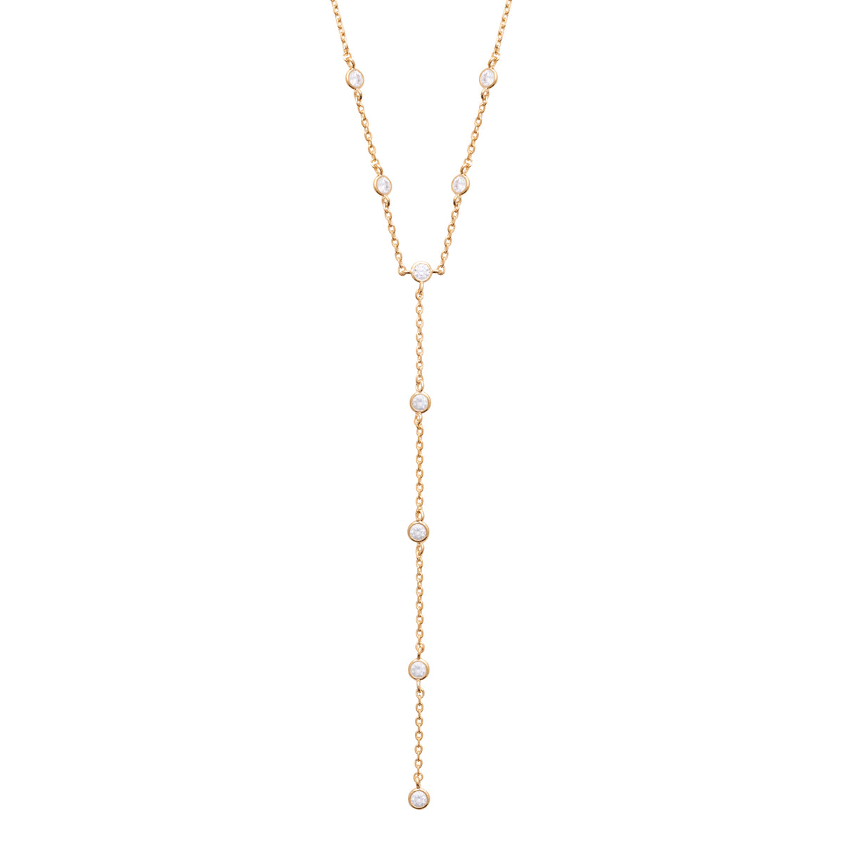 Collier Ibiza plaqué or 3 microns avec oxydes de zirconium, en forme de Y