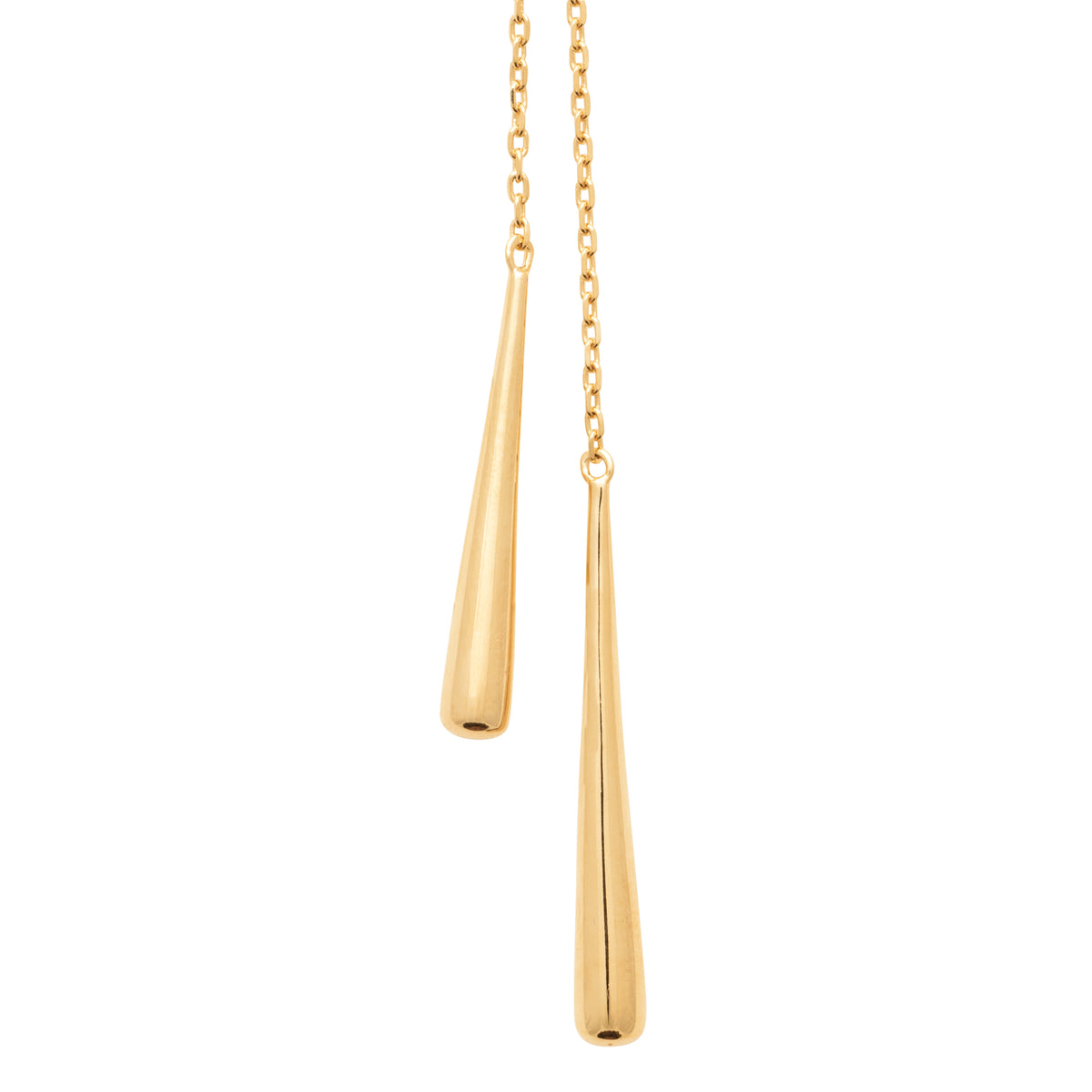 Collier Java plaqué or 3 microns et pendentif long double goutte d'eau, en forme de Y