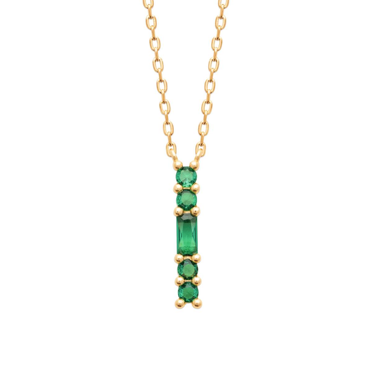 Collier Monte Cristo plaqué or 3 microns pendentif oxydes de zirconium verts, détail