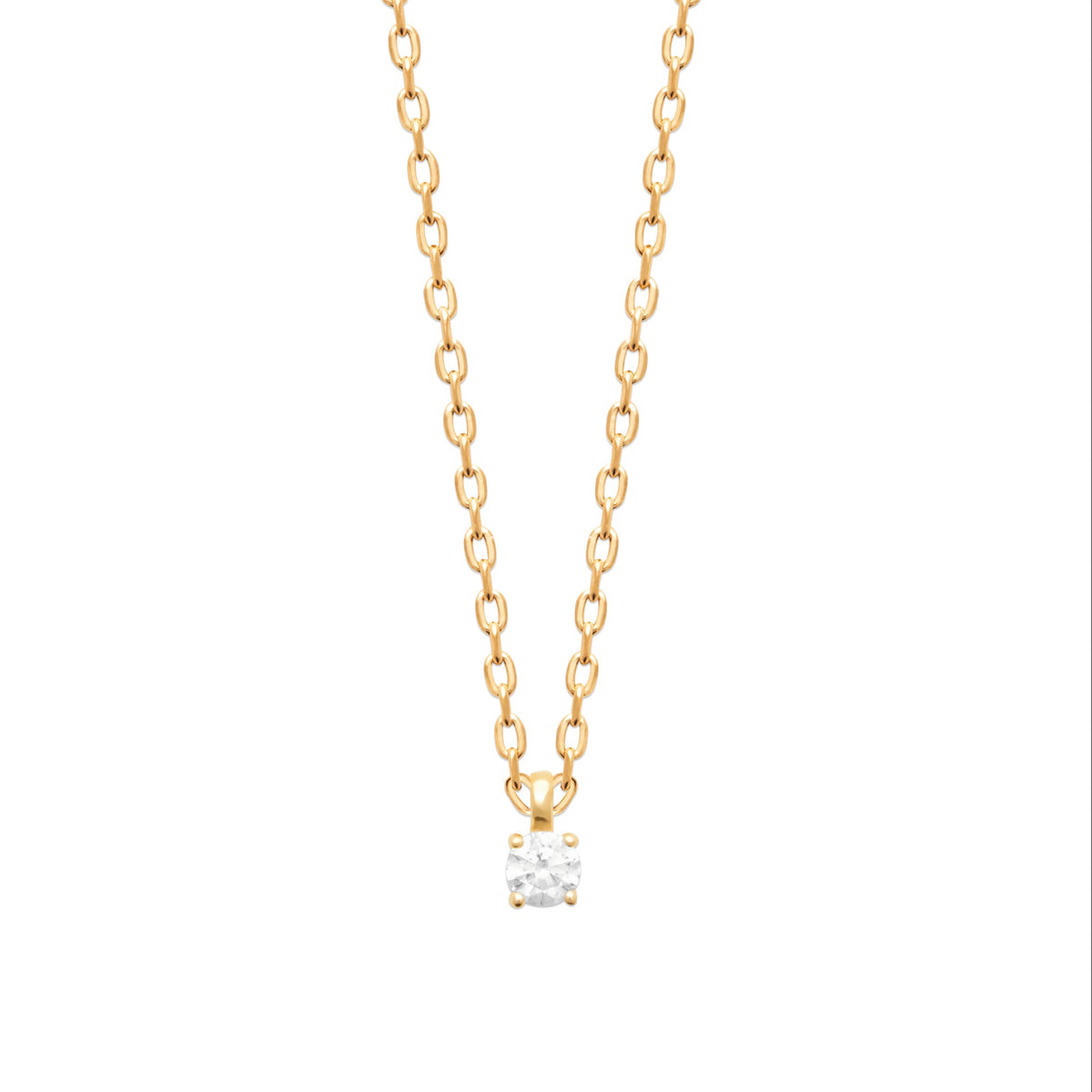 Collier Trinidad plaqué or 3 microns, pendentif solitaire oxyde de zirconium brillant, détail
