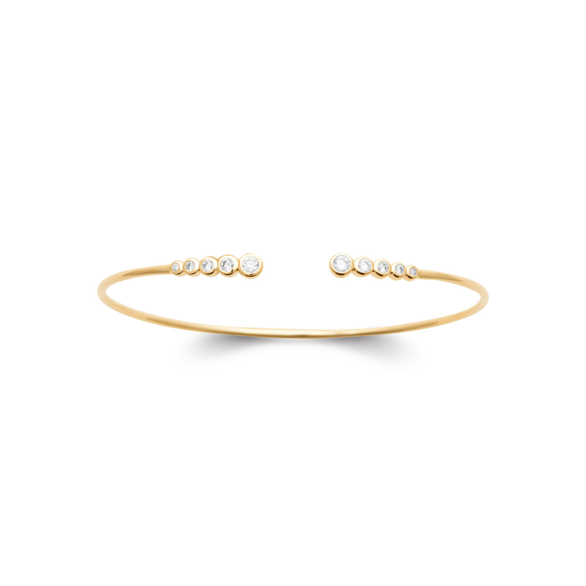 Jonc Ibiza ouvert plaqué or 3 microns avec oxydes de zirconium montés en dégradé